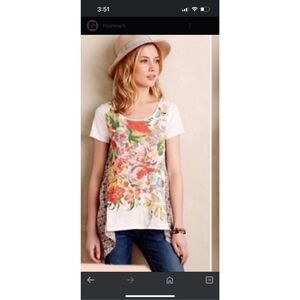 Anthropologie Little Yellow Button Elysia Handkerchief Floral Shirt Med